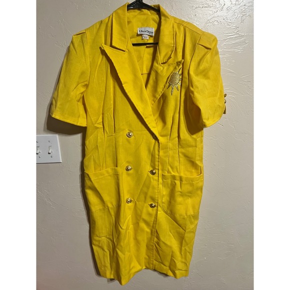 Ultra Dress New York Jackets & Blazers - Ultra Dress New York Yellow Linen Blend Blazer Dress Sun Brooch Double Breasted